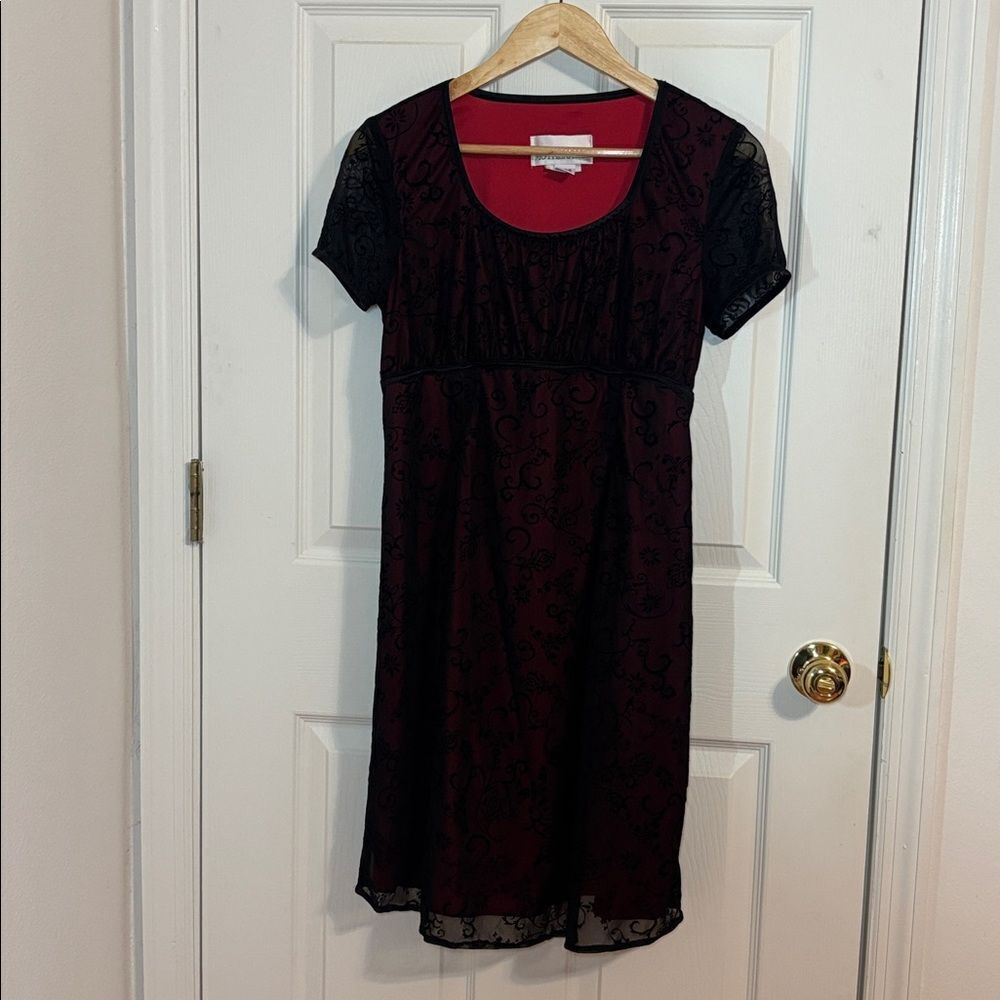 Motherhood Vintage Babydoll Dress Red/black, lace, Medium